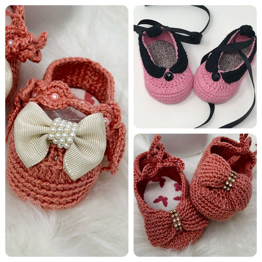 Handmade Crochet Baby Shoes, Three Designs