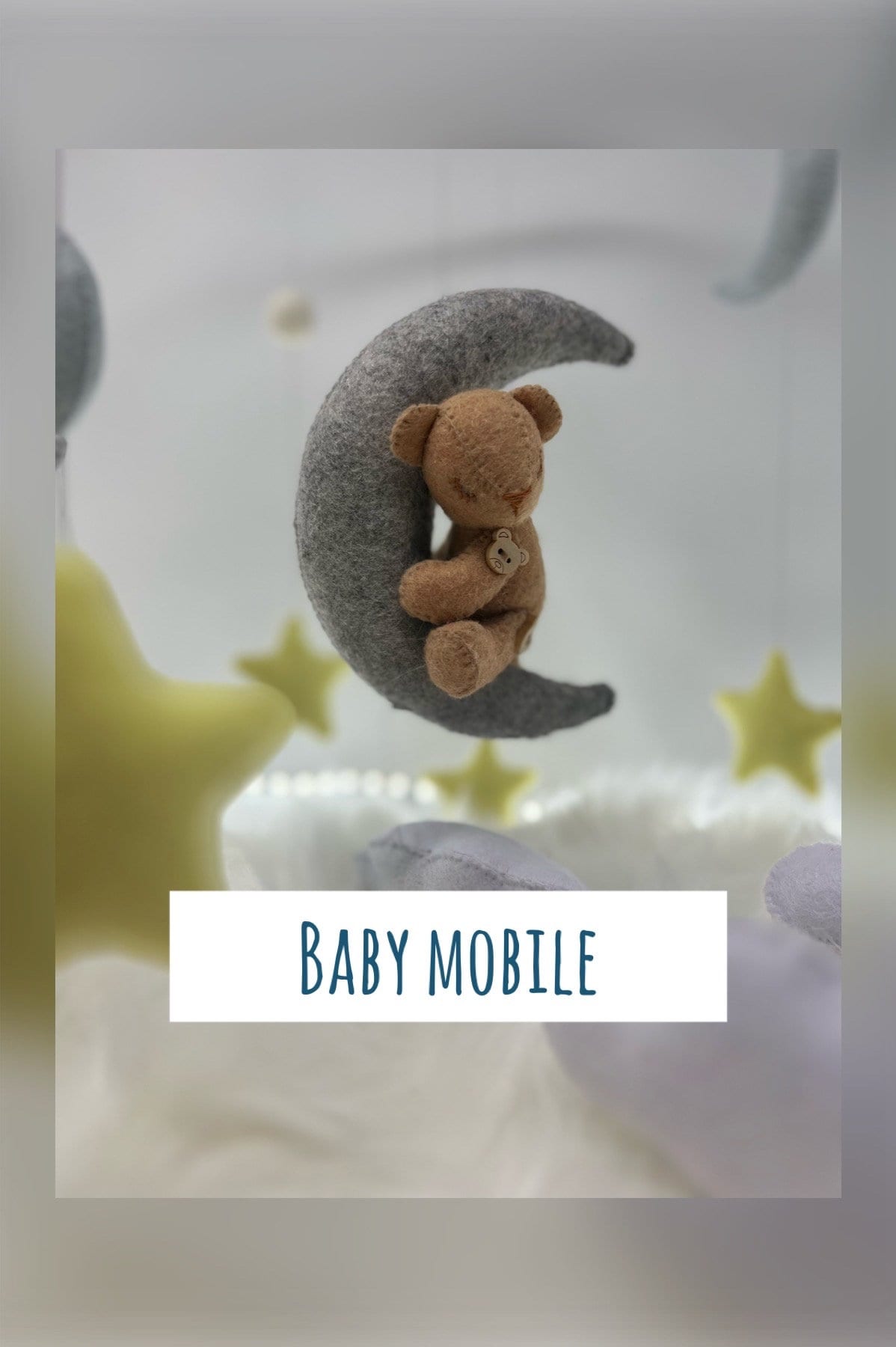 Personalised Felt Baby Mobile with Bear, Stars & Clouds