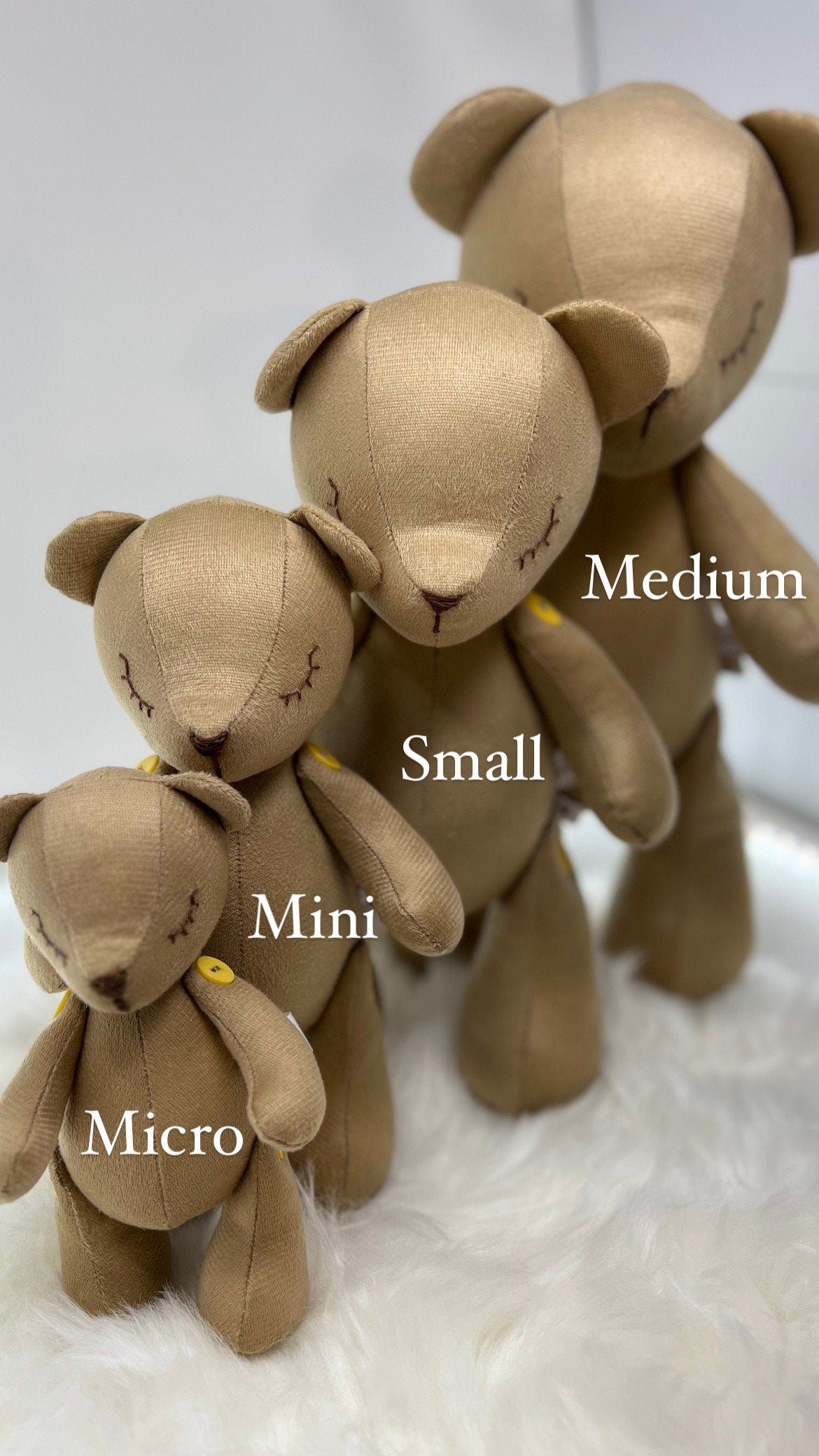 Handmade Articulated Velvet Teddy Bear, Four Sizes