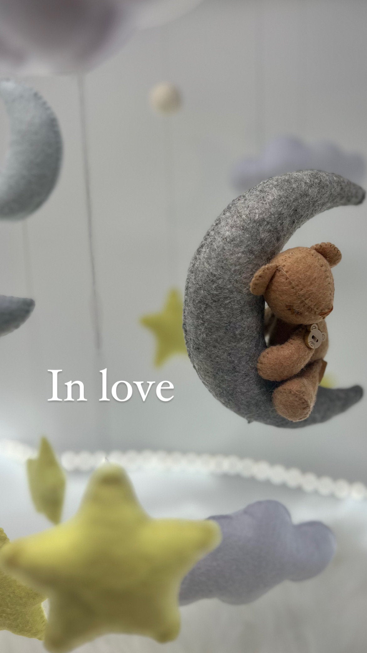 Personalised Felt Baby Mobile with Bear, Stars & Clouds