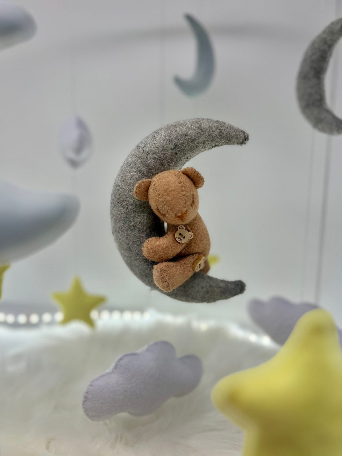 Personalised Felt Baby Mobile with Bear, Stars & Clouds