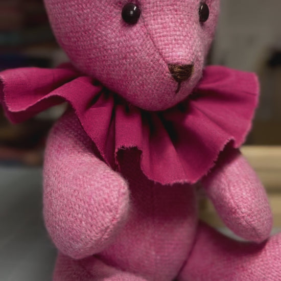 Pink Manx Tweed Teddy Bear with Sleeping Eyes