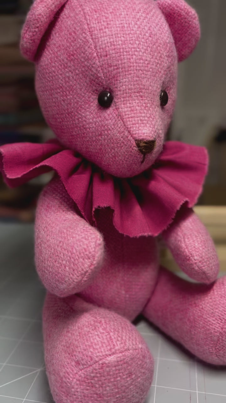 Pink Manx Tweed Teddy Bear with Sleeping Eyes