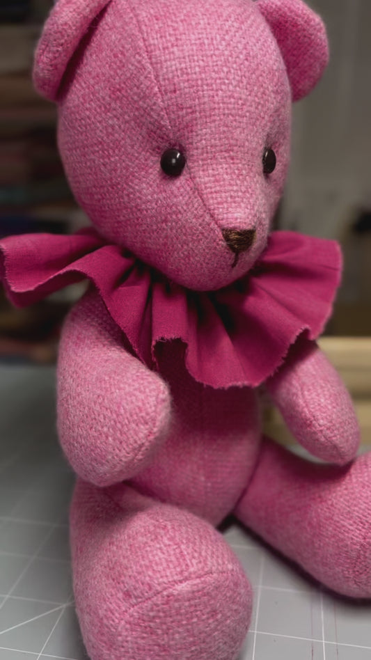 Pink Manx Tweed Teddy Bear with Sleeping Eyes