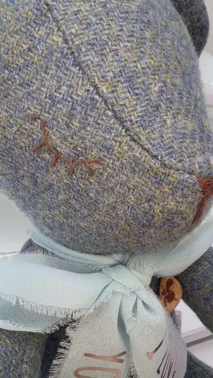 Blue Harris Tweed Handmade Teddy Bear