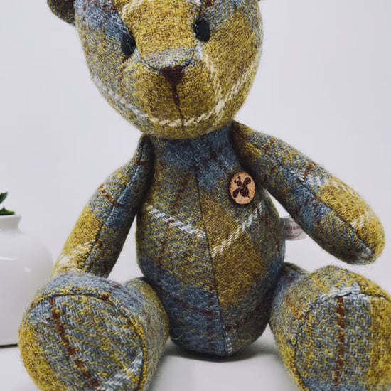 Blue Mustard Harris Tweed Teddy Bear