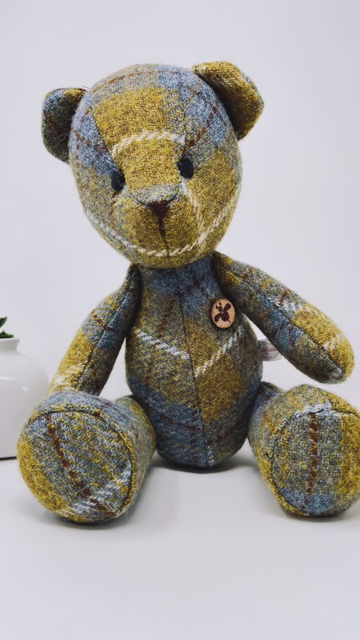 Blue Mustard Harris Tweed Teddy Bear